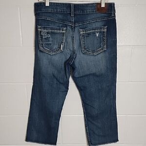 BKE Blue Ankle Cropped Jeans Stretch Raw Hem Mid-Rise